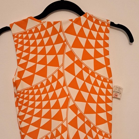 Fausto Puglisi Jewel-Neck Orange and Cream Geometric-Print Dress EUC Size 4 NWT - Picture 5 of 7